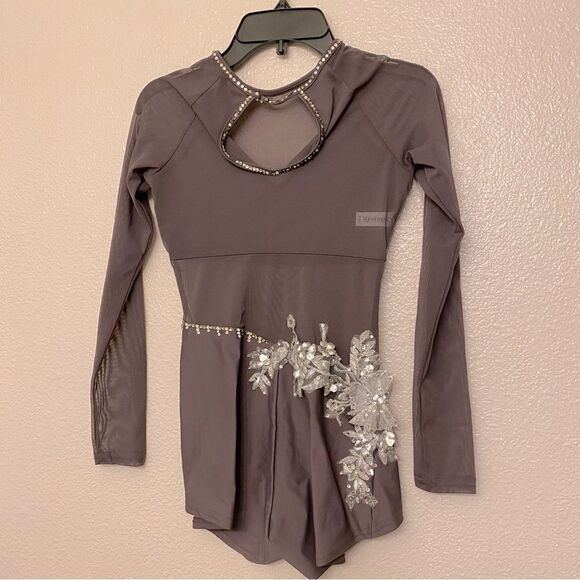 Reverence solo gray Custom rhinestoned dance costume long sleeve PXS (adult XS) - Picture 3 of 12